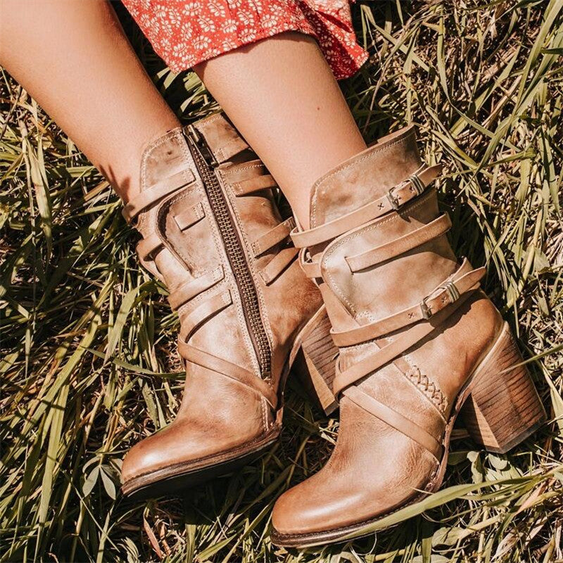Women’s Vintage Leather Boots with Distressed Effect for Casual and Formal Wear 2