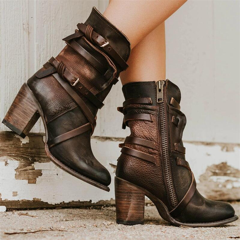 Women’s Vintage Leather Boots with Distressed Effect for Casual and Formal Wear 3