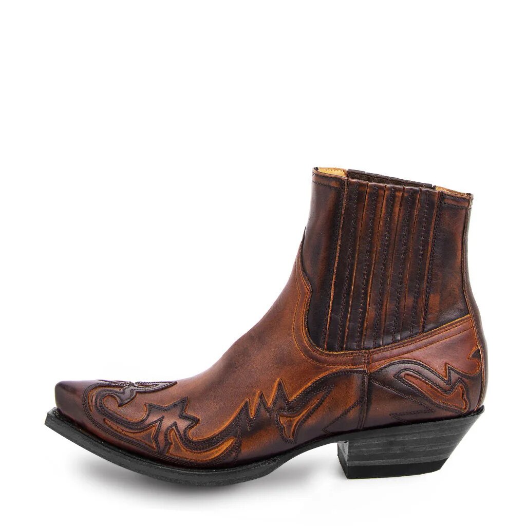 Women's Western Cowboy Boots in Brown Leather with Embroidered Details 1