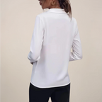 Women’s White Long Sleeve Blouse with Button-Accented Neckline and Collar 2