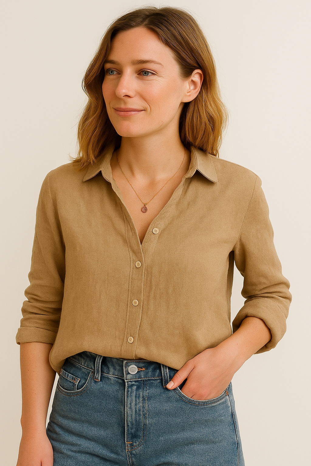 Women’s White Long Sleeve Blouse with Revere Collar and Relaxed Fit 2