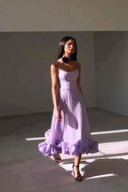 Women’s White Midi Dress with Spaghetti Straps and Ruffle Hem 7