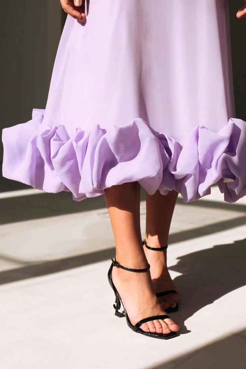 Women’s White Midi Dress with Spaghetti Straps and Ruffle Hem 8