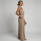 Women's Wide Leg Jumpsuit in White with Halter Neck and Twist Front Design 1