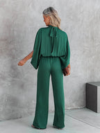 Women’s Wide Leg Jumpsuit with Mock Neck and Cape Sleeves 3