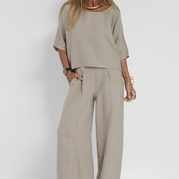Women’s Wide Leg Linen Trousers with Relaxed Fit for Summer Style 0