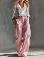 Women’s Wide Leg Overalls in Soft Pink with Adjustable Straps and Side Pockets 0