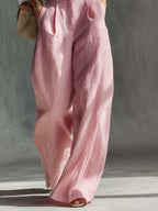 Women’s Wide Leg Overalls in Soft Pink with Adjustable Straps and Side Pockets 4